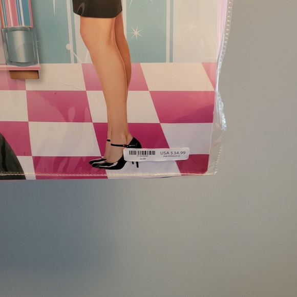 Spirit Halloween Pink Satin Jacket Costume Set w/ Scarf Glasses Pearls Sz L - Picture 3 of 4